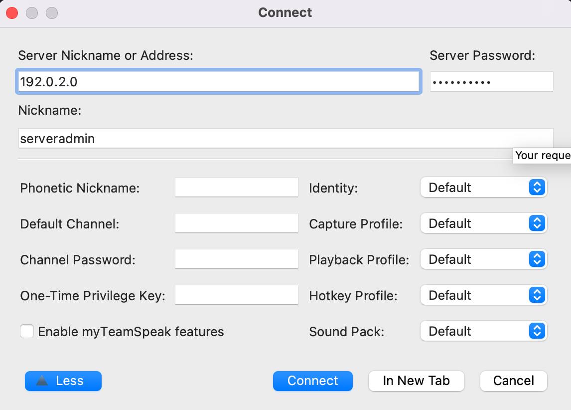 The connect dialog box